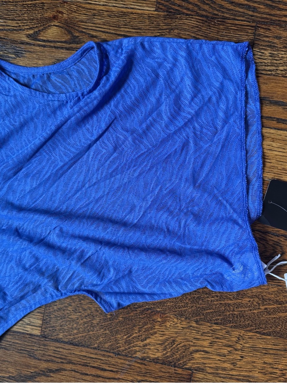 ARE YOU AM I Blue Tie-Neck Cap Sleeve Crop Top - Picture 4 of 5